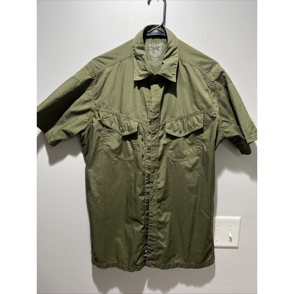 Kuhl Eluxur Shirt Mens Medium Green Short Sleeve Outdoors Hiking Stretch